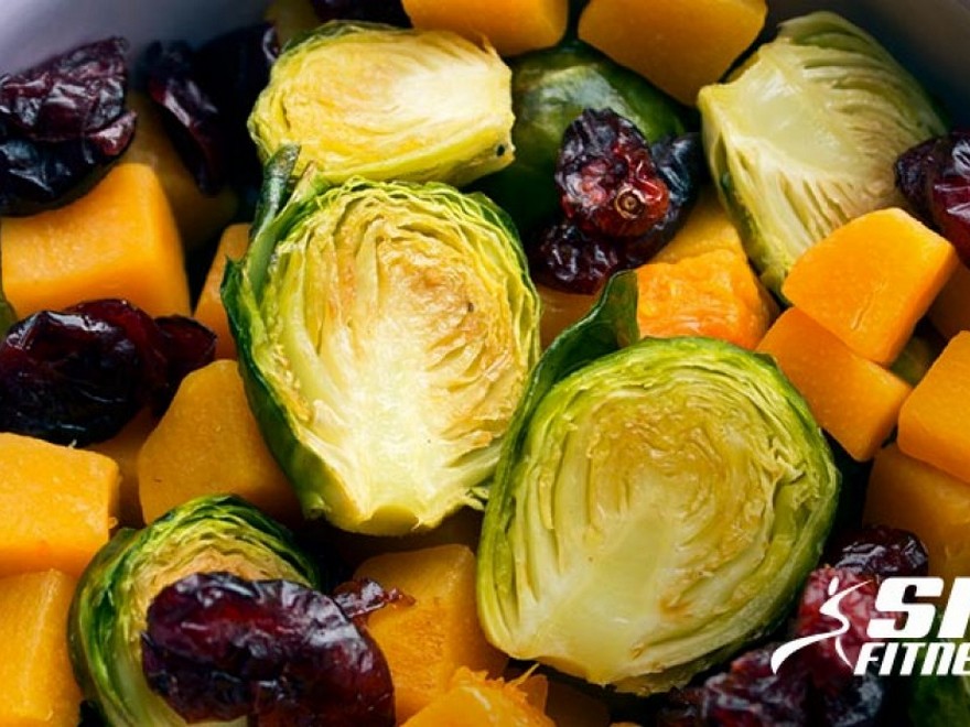  Roasted Brussel Sprouts + Butternut Squash with Cranberries